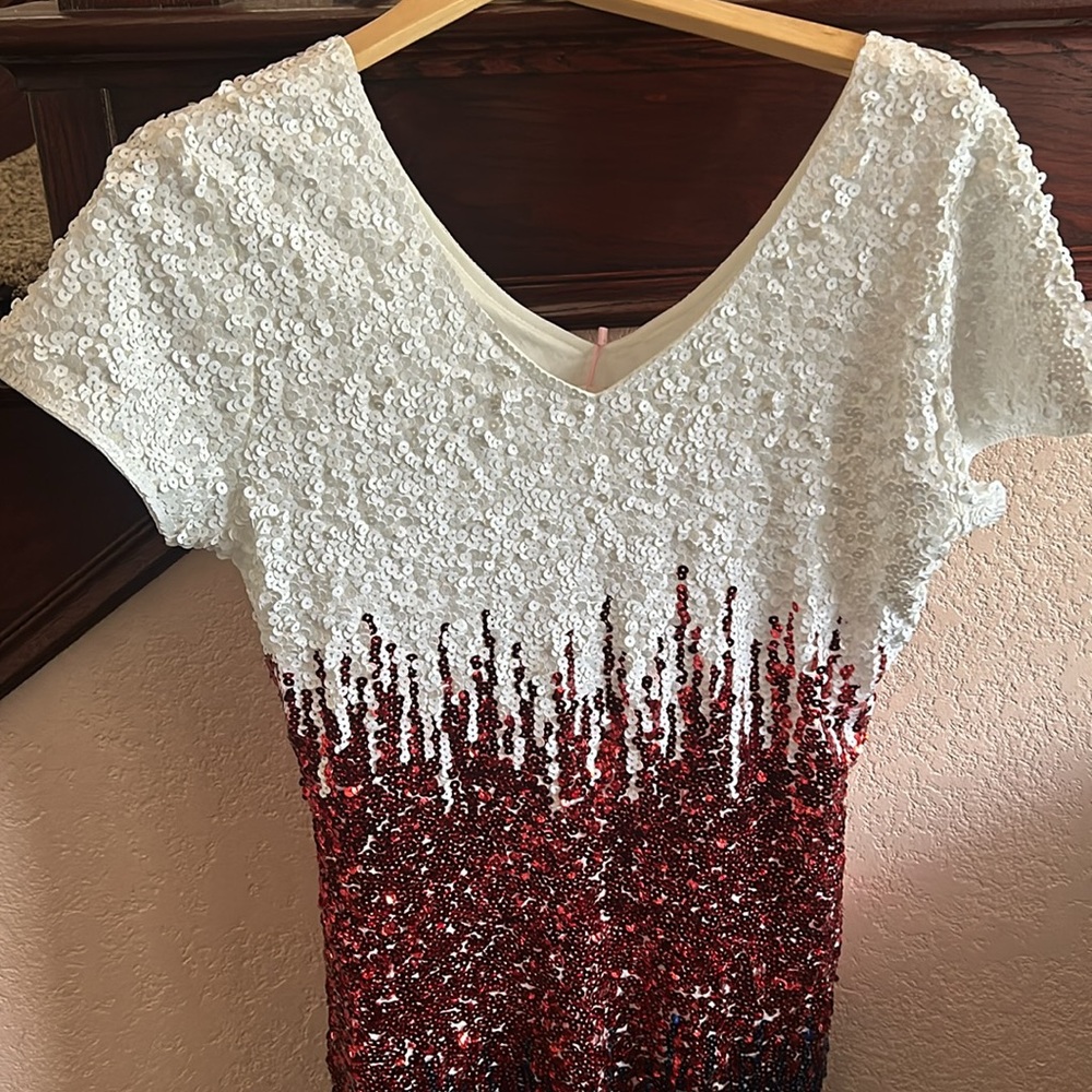Maner XL Ladies Sequined Red White and Blue 4th of July American Patriotic Dress - Picture 6 of 10